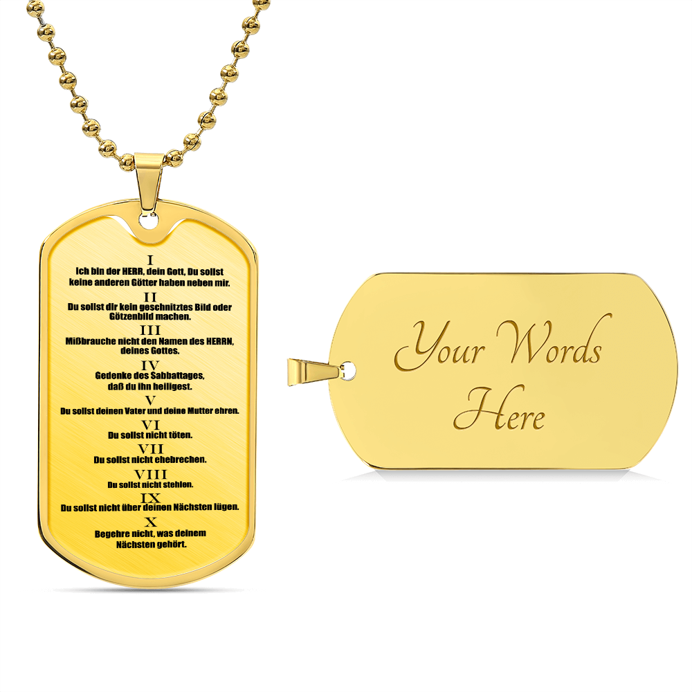 Ten Commandments German 10 Gebote Halskette Necklace Dog Tag Stainless Steel or 18k Gold w 24" Chain-Express Your Love Gifts