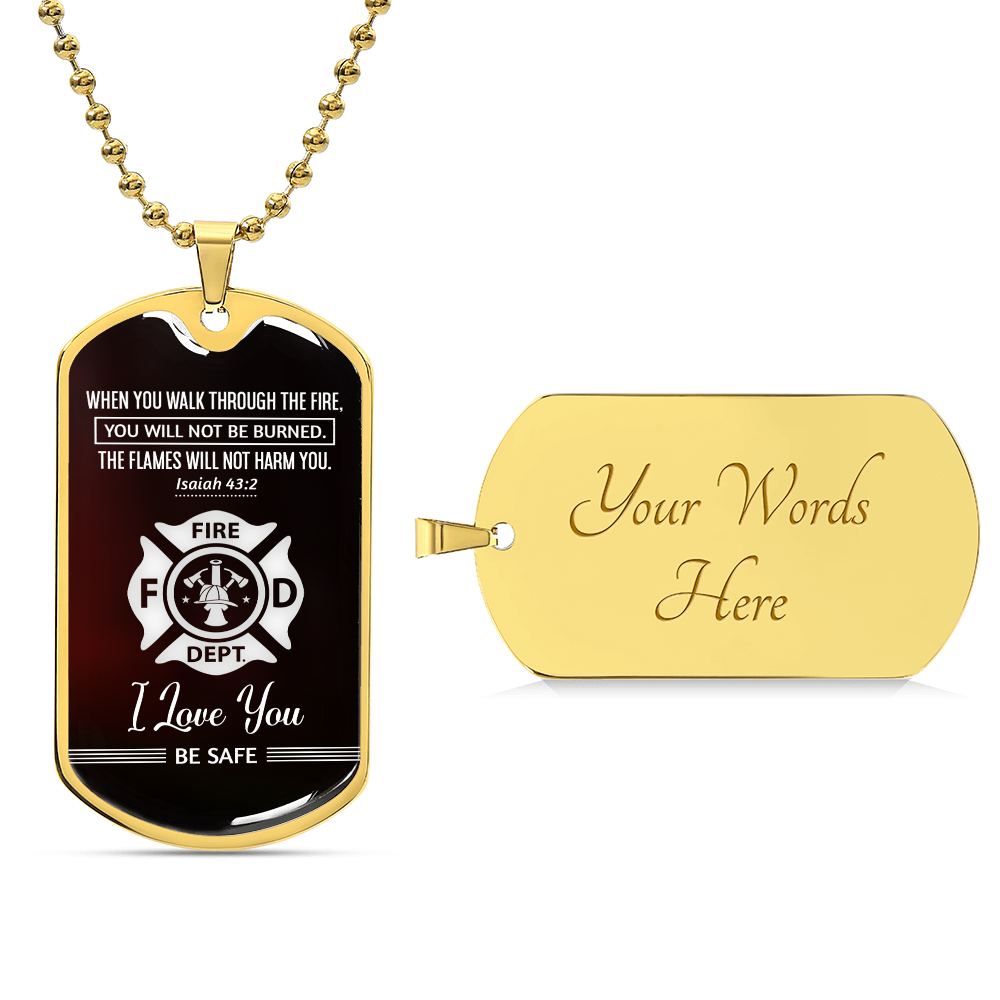 When You Walk Through Premium Stainless Steel or 18k Gold Dog Tag Necklace with 24" Chain