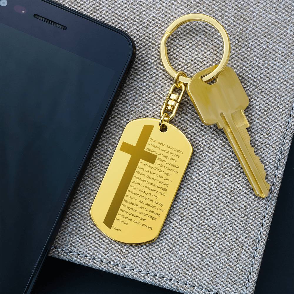 Lords Prayer Polish Ojcze Nasz Engraved Dog Tag Bible Keychain Stainless Steel or 18k Gold-Express Your Love Gifts