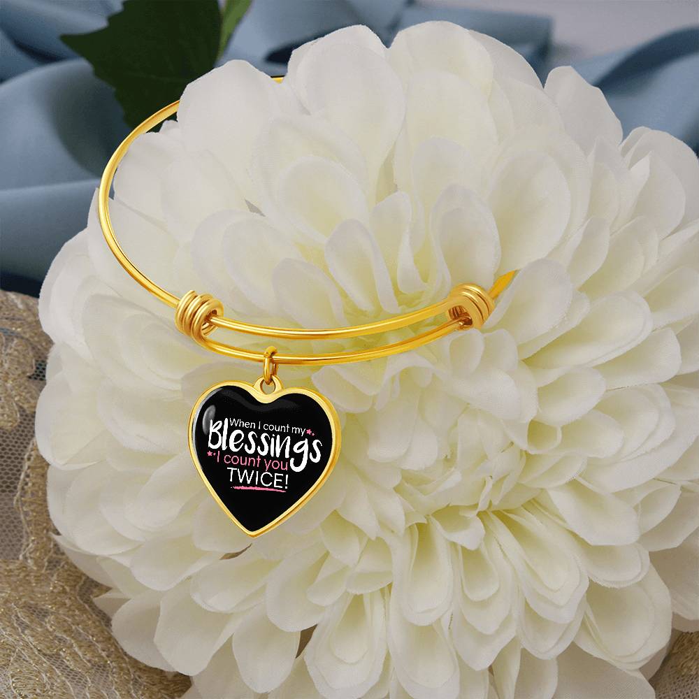 To My Wife Count My Blessings Heart Bangle Stainless Steel or 18k Gold 18-22""