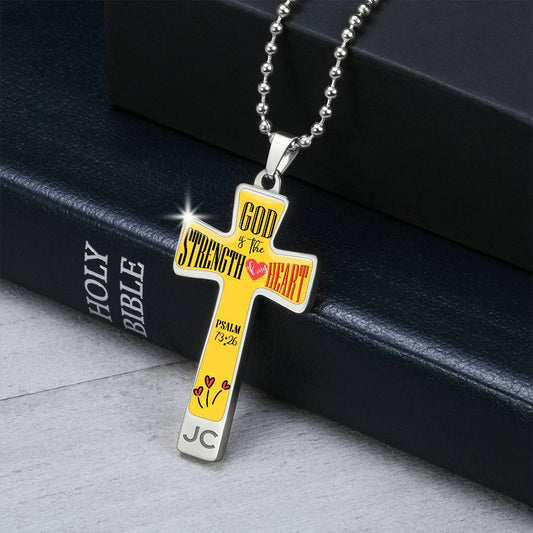 God is My Strength Bible Verse Cross Pendant Necklace Stainless Steel or 18k Gold 18-22"