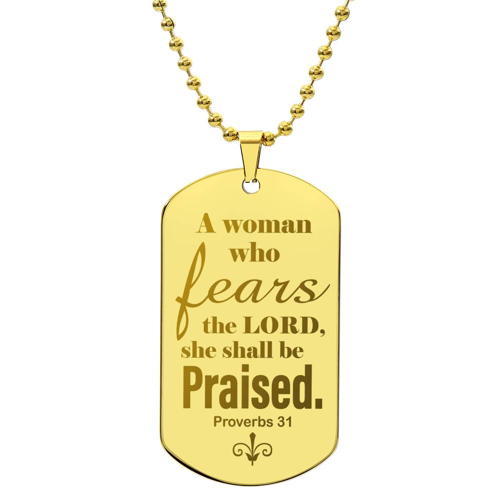 Proverbs 31 Woman of God Engraved Dog Tag Necklace Stainless Steel or 18k Gold w 24" Chain-Express Your Love Gifts