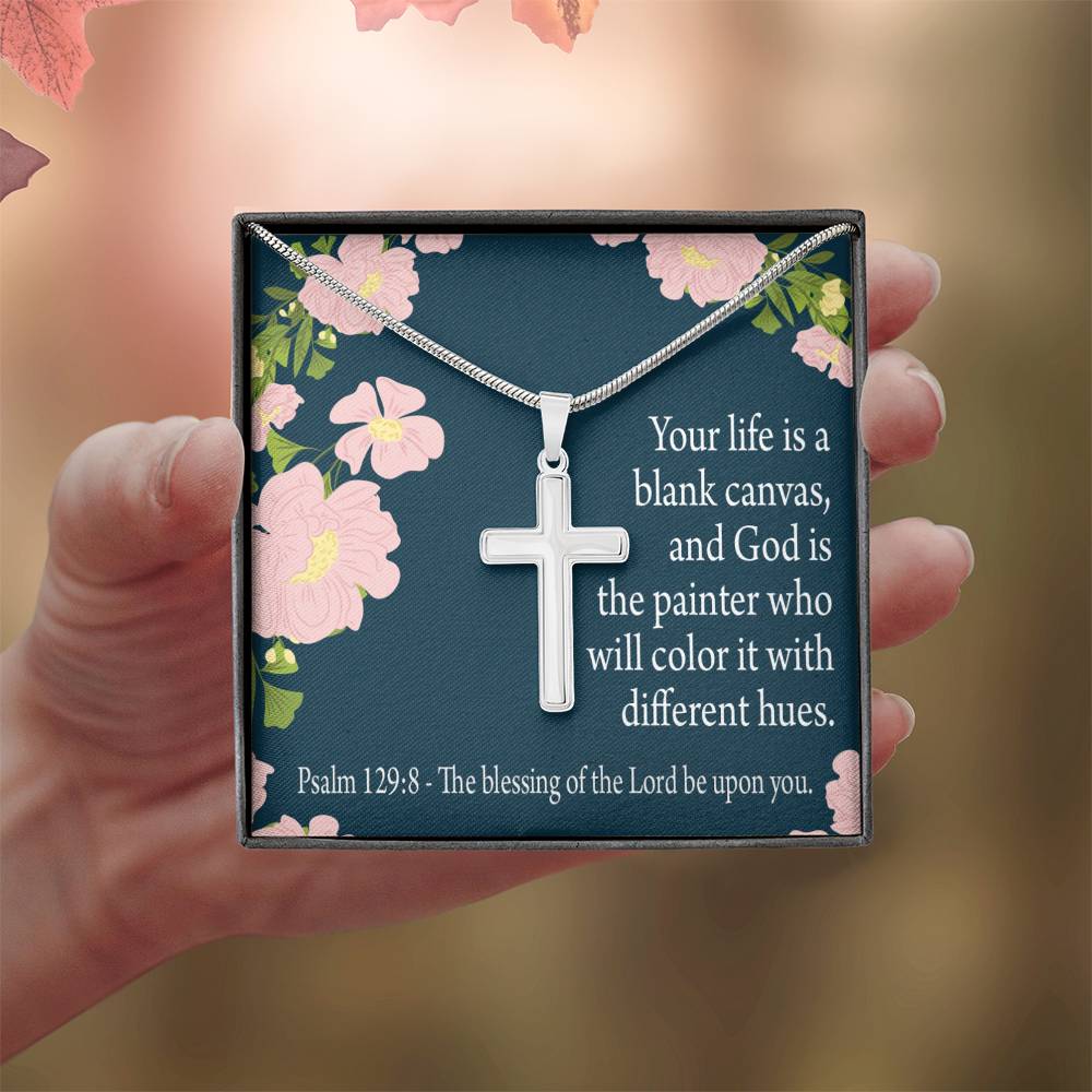 Christian Encouragement Blessing On You Psalm 128:9 Cross Card Necklace w Stainless Steel Pendant