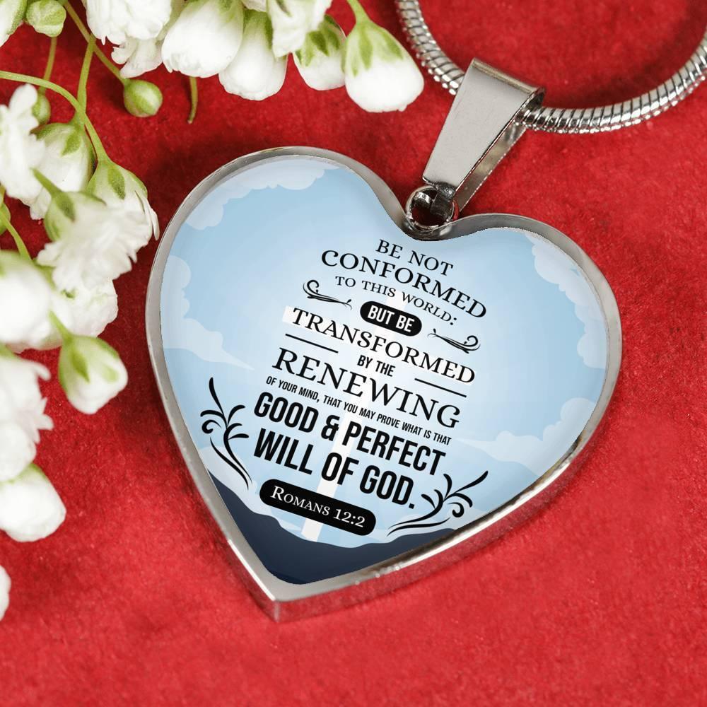 Be Not Conformed Romans Necklace Stainless Steel or 18k Gold Heart Pendant 18-22" - Express Your Love Gifts