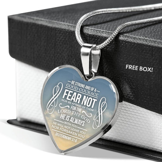 Be Strong And of A Good Courage Necklace Stainless Steel or 18k Gold Heart Pendant 18-22" - Express Your Love Gifts