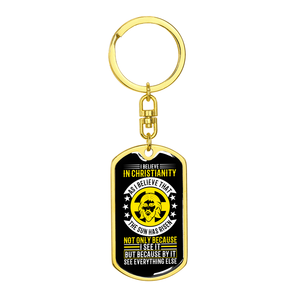 Believe In Christianity Stainless Steel or 18k Gold Premium Swivel Dog Tag Keychain