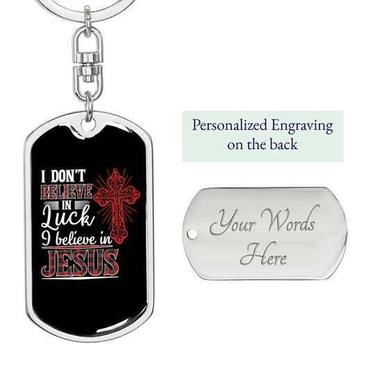 Believe Jesus Keychain Stainless Steel or 18k Gold Dog Tag Keyring-Express Your Love Gifts