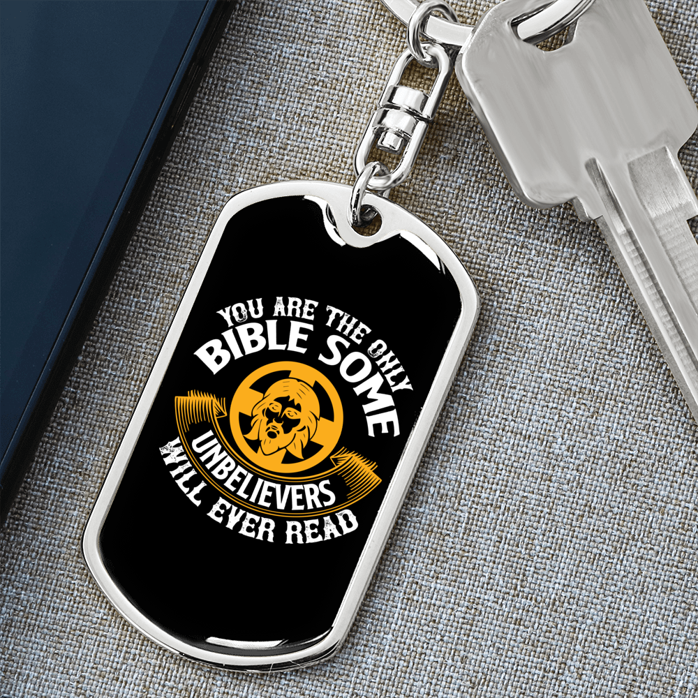 Bible For Unbelievers Keychain Stainless Steel or 18k Gold Dog Tag Keyring-Express Your Love Gifts