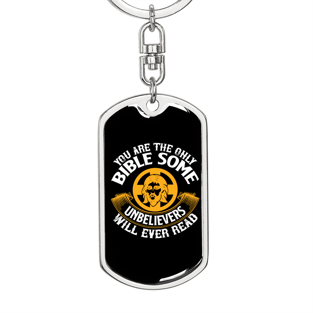 Bible For Unbelievers Keychain Stainless Steel or 18k Gold Dog Tag Keyring-Express Your Love Gifts