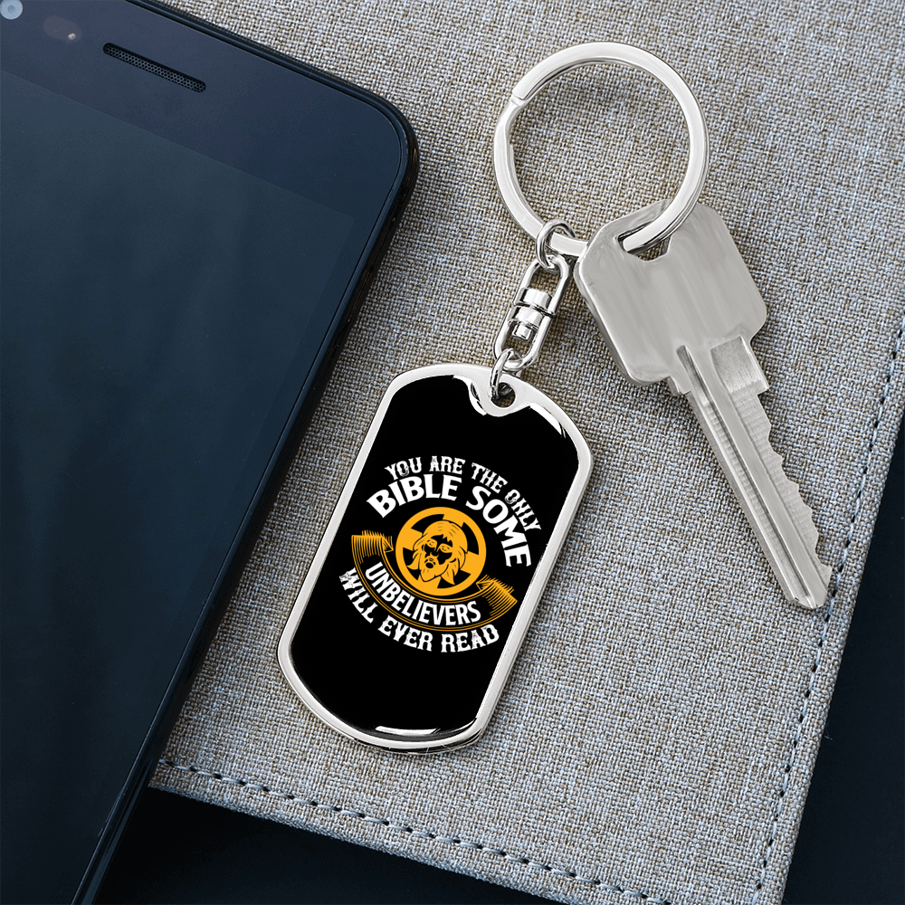 Bible For Unbelievers Keychain Stainless Steel or 18k Gold Dog Tag Keyring-Express Your Love Gifts