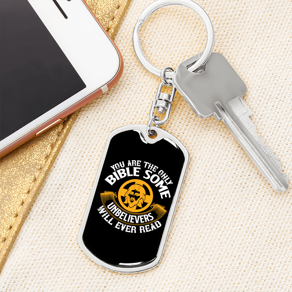Bible For Unbelievers Keychain Stainless Steel or 18k Gold Dog Tag Keyring-Express Your Love Gifts