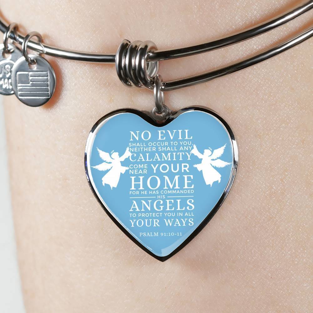Bible Gift Psalm Bracelet Stainless Steel or 18k Gold Heart Pendant Bangle - Express Your Love Gifts