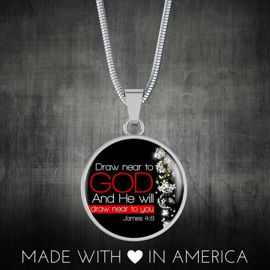 Bible Verse Necklace Presence of God Circle Pendant Stainless Steel or 18k Gold 18-22"