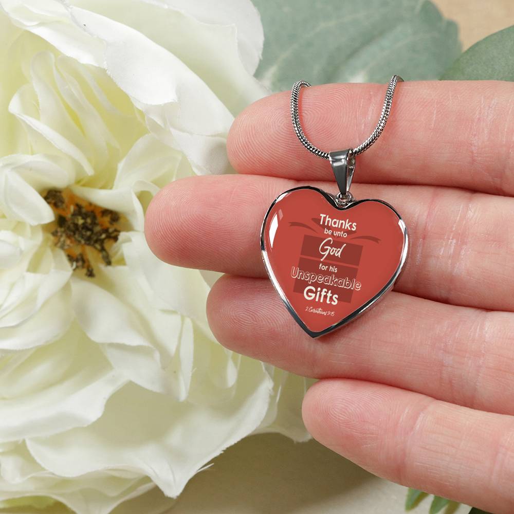 Bible Verse Necklace Thanks Be Unto God Heart Stainless Steel or 18k Gold Pendant 18-22" - Express Your Love Gifts