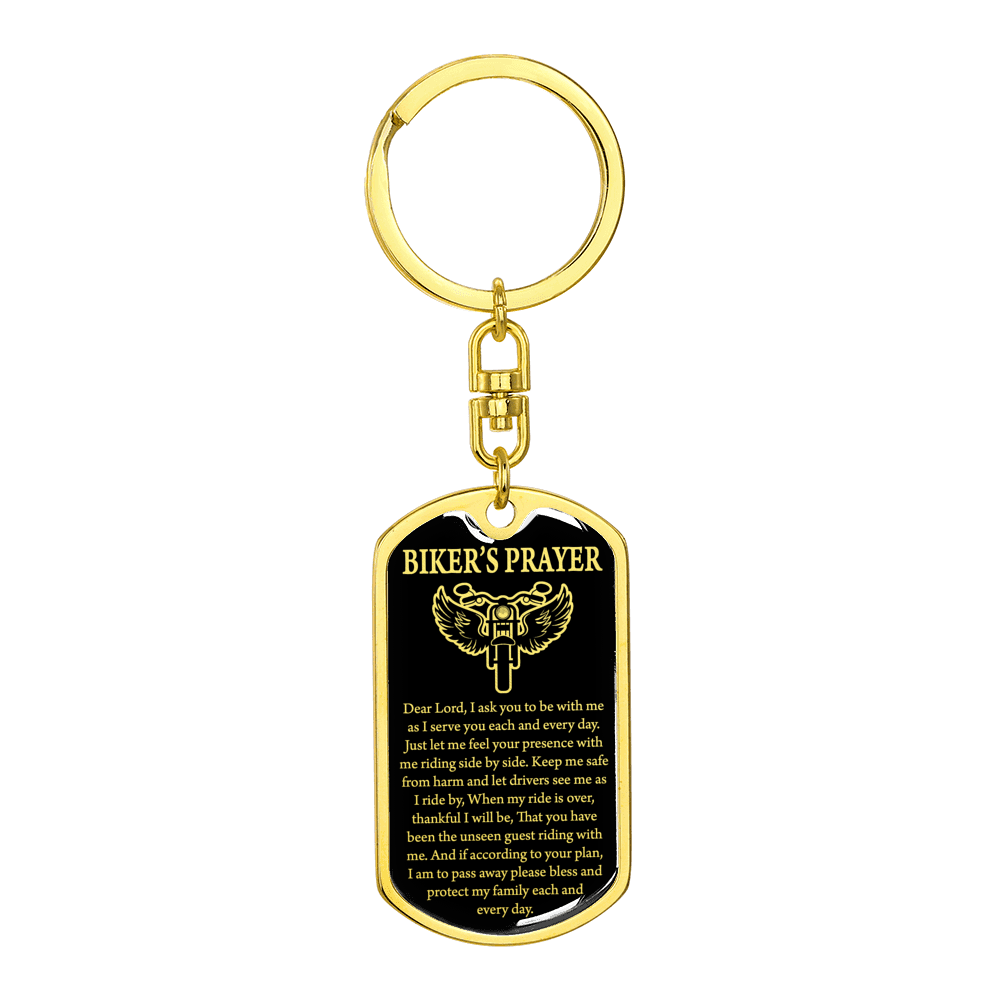 Biker'S Prayer Angel Wings Bike Swivel Keychain Dog Tag Stainless Steel or 18k Gold