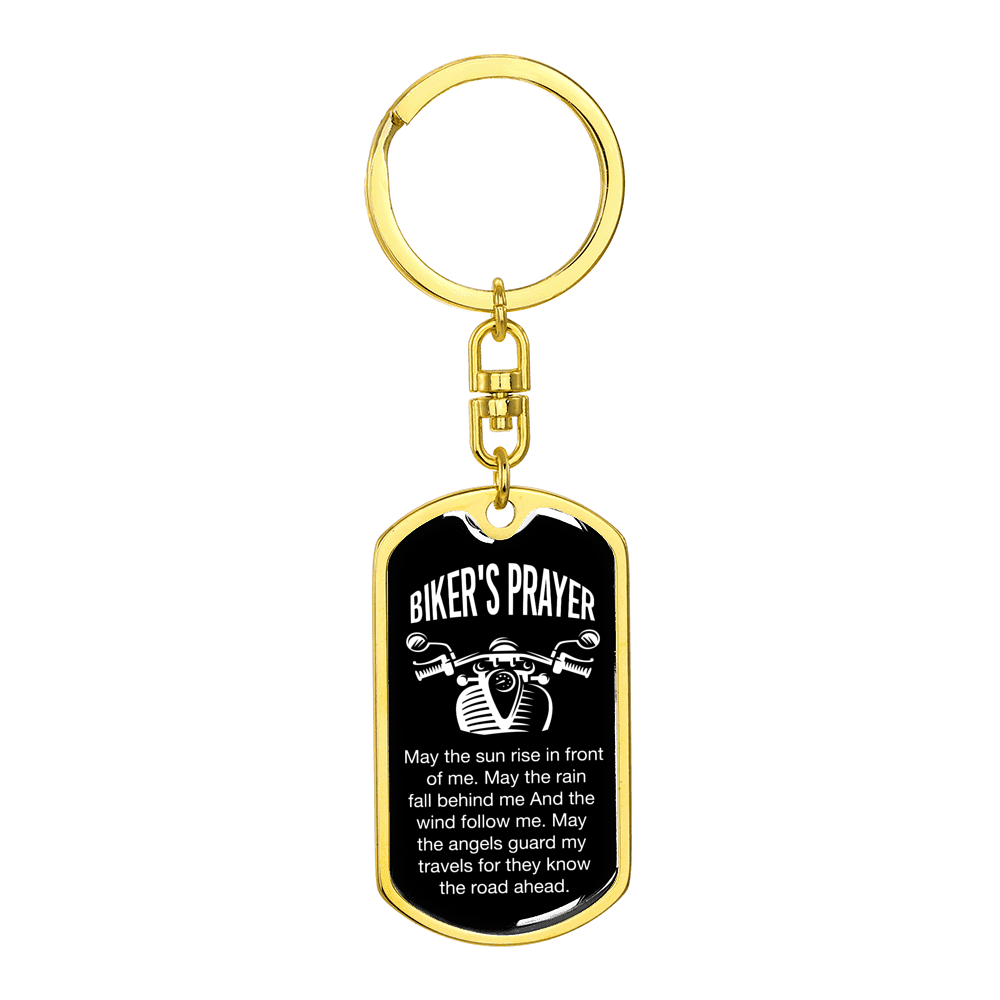 Biker's Prayer Keychain Stainless Steel or 18k Gold Dog Tag Keyring