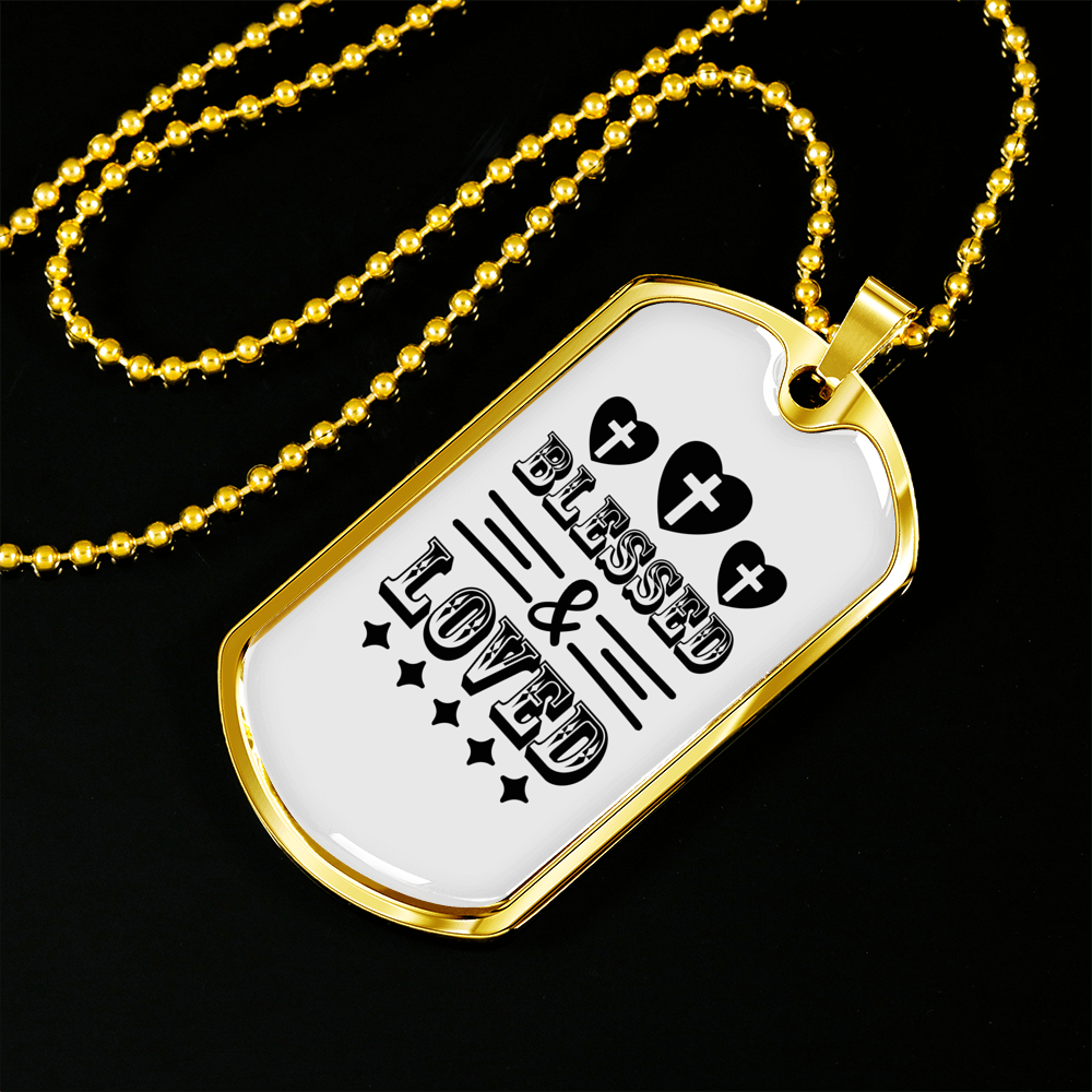 Blessed And Loved Cross Necklace Stainless Steel or 18k Gold Dog Tag 24" Chain-Express Your Love Gifts