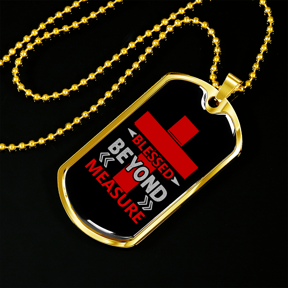 Blessed Beyond Measure Red Cross Necklace Stainless Steel or 18k Gold Dog Tag 24" Chain-Express Your Love Gifts