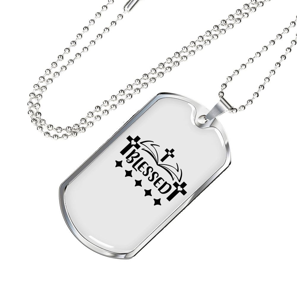 Blessed Necklace Stainless Steel or 18k Gold Dog Tag 24" Chain-Express Your Love Gifts