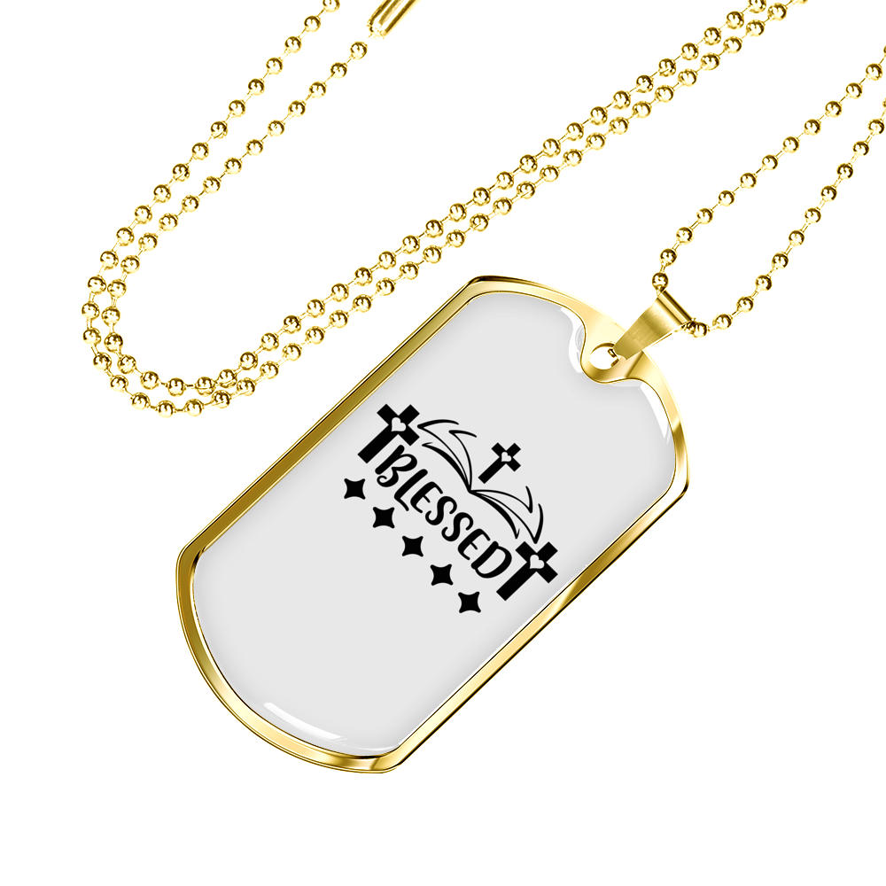 Blessed Necklace Stainless Steel or 18k Gold Dog Tag 24" Chain-Express Your Love Gifts