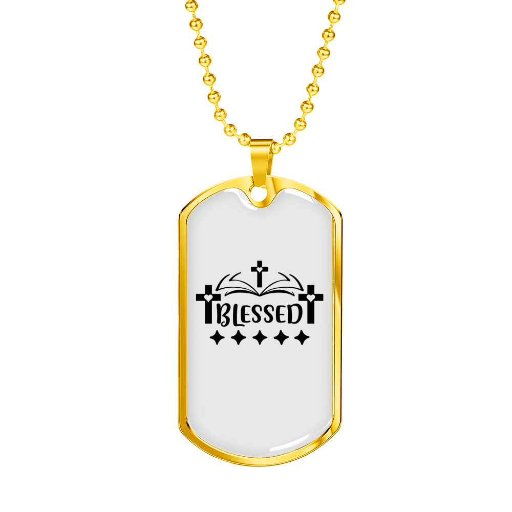 Blessed Necklace Stainless Steel or 18k Gold Dog Tag 24" Chain-Express Your Love Gifts