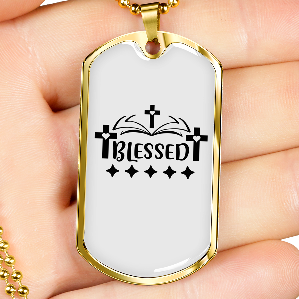 Blessed Necklace Stainless Steel or 18k Gold Dog Tag 24" Chain-Express Your Love Gifts