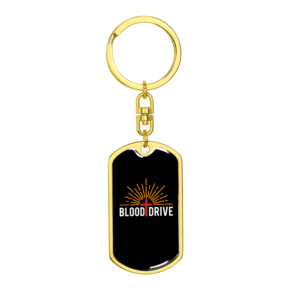 Blood Drive Cross Stainless Steel or 18k Gold Premium Swivel Dog Tag Keychain