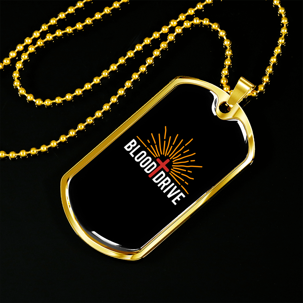 Blood Drive Cross Necklace Stainless Steel or 18k Gold Dog Tag 24" Chain-Express Your Love Gifts