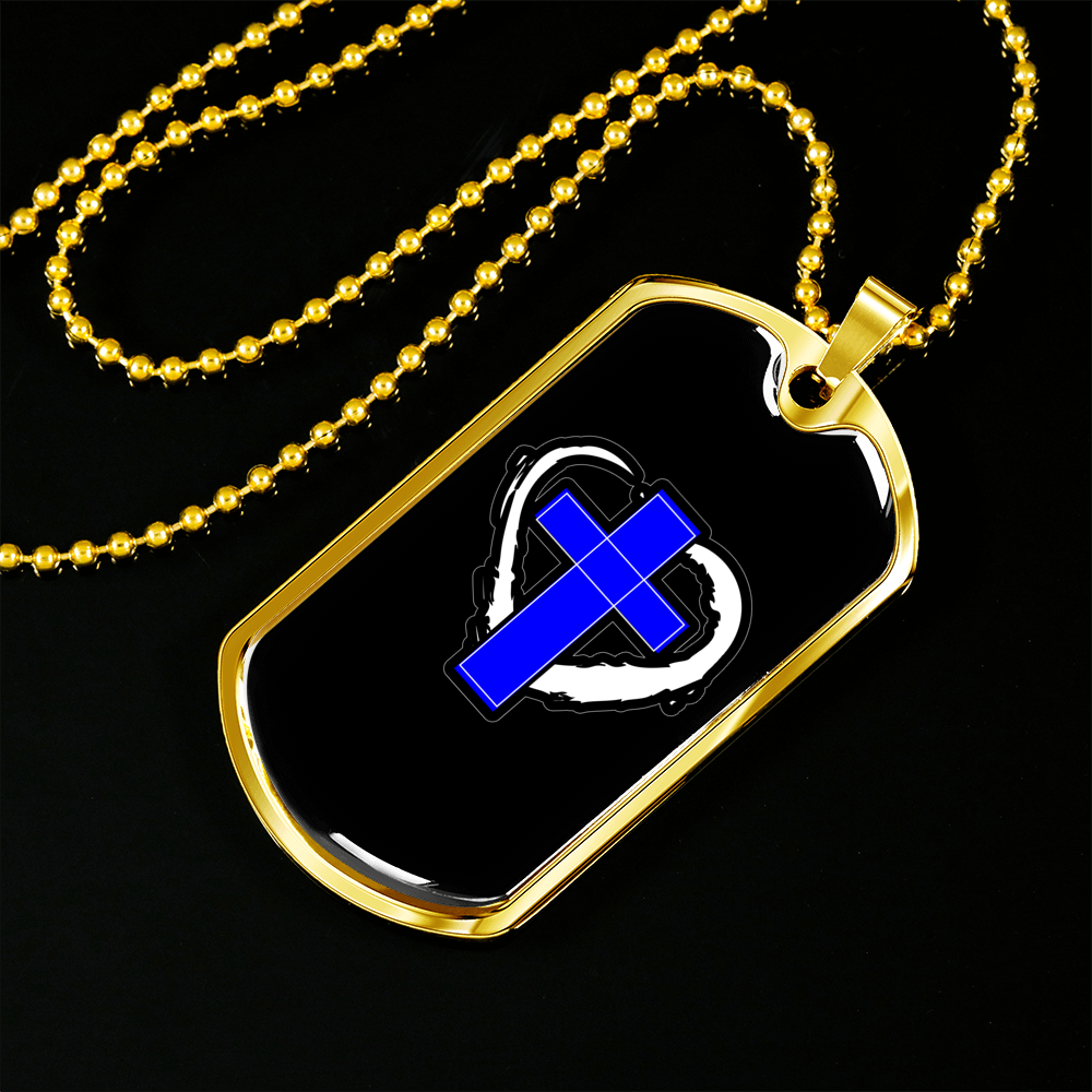 Blue Cross Necklace Stainless Steel or 18k Gold Dog Tag 24" Chain-Express Your Love Gifts