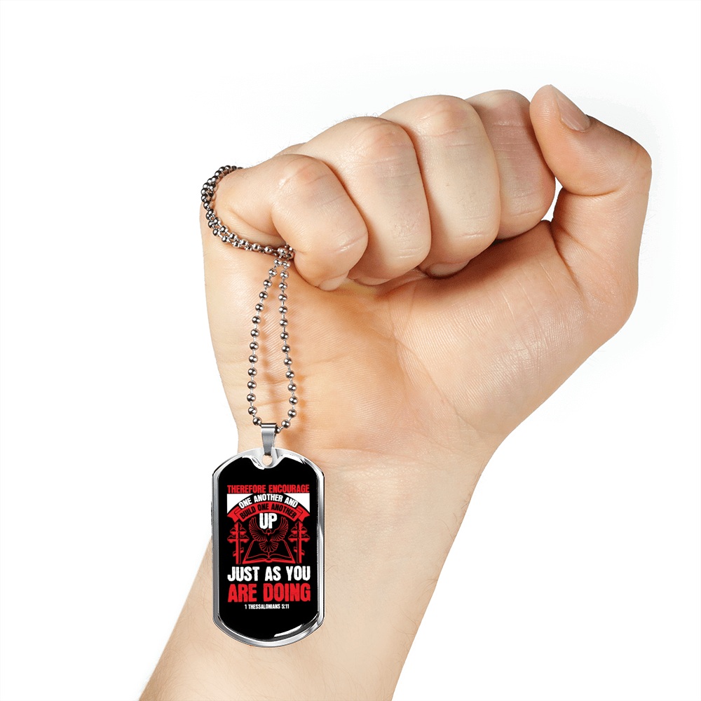 Build One Another 1 Thessalonians 5:11 Necklace Stainless Steel or 18k Gold Dog Tag 24" Chain-Express Your Love Gifts