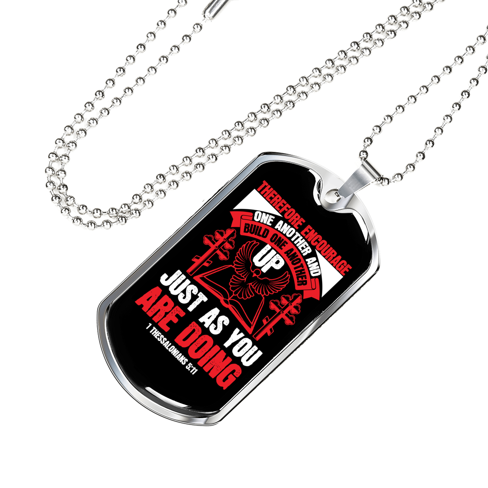Build One Another 1 Thessalonians 5:11 Necklace Stainless Steel or 18k Gold Dog Tag 24" Chain-Express Your Love Gifts