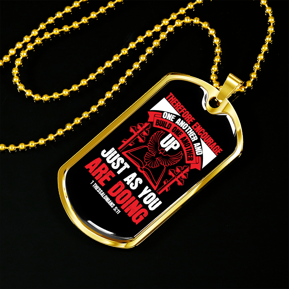 Build One Another 1 Thessalonians 5:11 Necklace Stainless Steel or 18k Gold Dog Tag 24" Chain-Express Your Love Gifts
