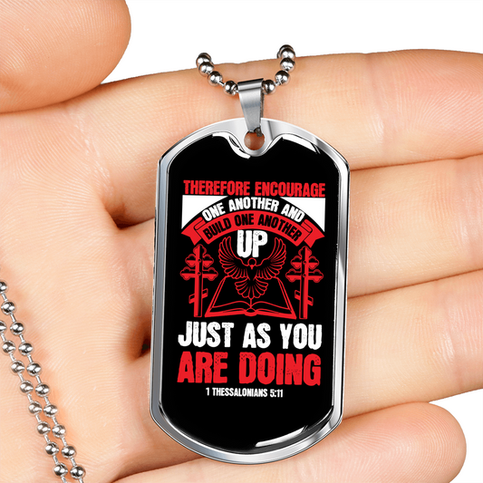 Build One Another 1 Thessalonians 5:11 Necklace Stainless Steel or 18k Gold Dog Tag 24" Chain-Express Your Love Gifts
