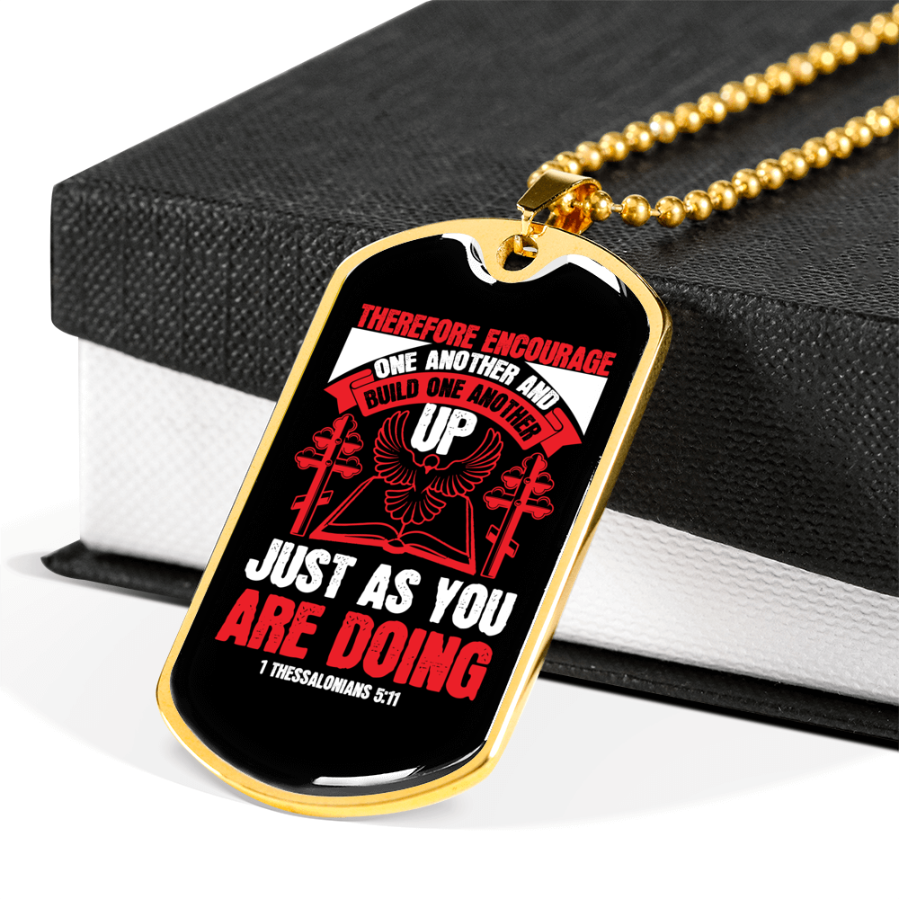 Build One Another 1 Thessalonians 5:11 Necklace Stainless Steel or 18k Gold Dog Tag 24" Chain-Express Your Love Gifts