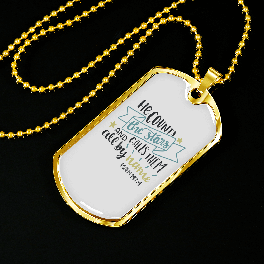 Call Them All By Name Psalm 147:4 Necklace Stainless Steel or 18k Gold Dog Tag 24" Chain-Express Your Love Gifts