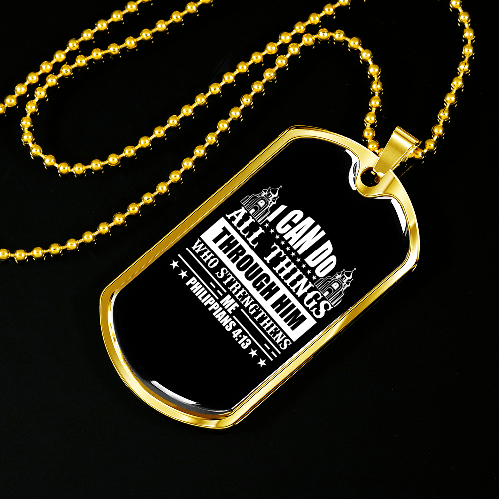 Can Do All Things Philippians 4:13 Necklace Stainless Steel or 18k Gold Dog Tag 24" Chain-Express Your Love Gifts