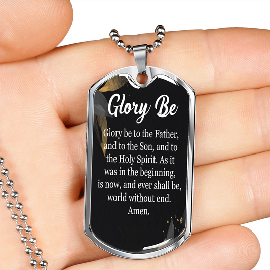 Catholic Glory Be Prayer Dog Tag Stainless Steel or 18k Gold 24" Chain-Express Your Love Gifts