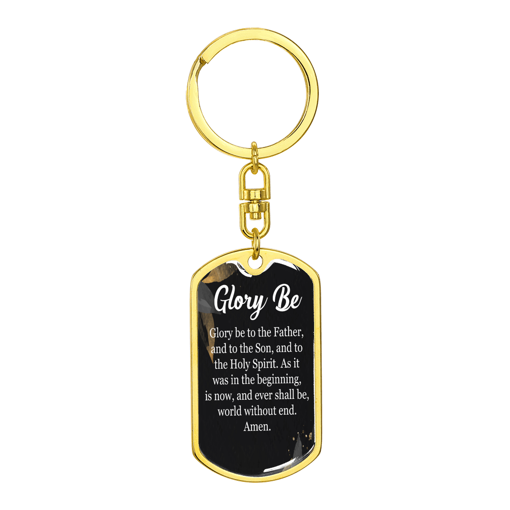 Catholic Glory Be Prayer Swivel Keychain Dog Tag Stainless Steel or 18k Gold