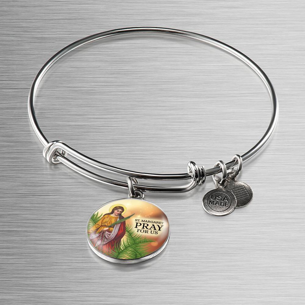 Catholic St. Margaret Circle Bangle Bracelet Stainless Steel or 18k Gold" - Express Your Love Gifts