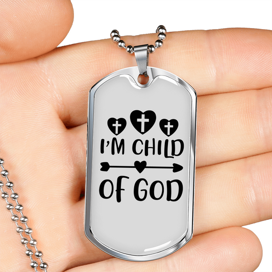 Child Of God Arrow Cross Necklace Stainless Steel or 18k Gold Dog Tag 24" Chain-Express Your Love Gifts