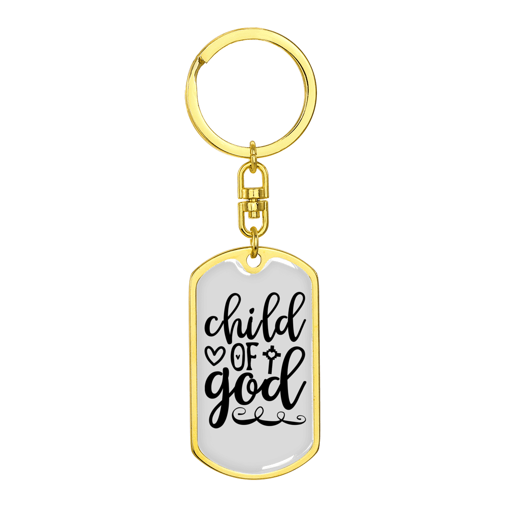 Child Of God Stainless Steel or 18k Gold Premium Swivel Dog Tag Keychain