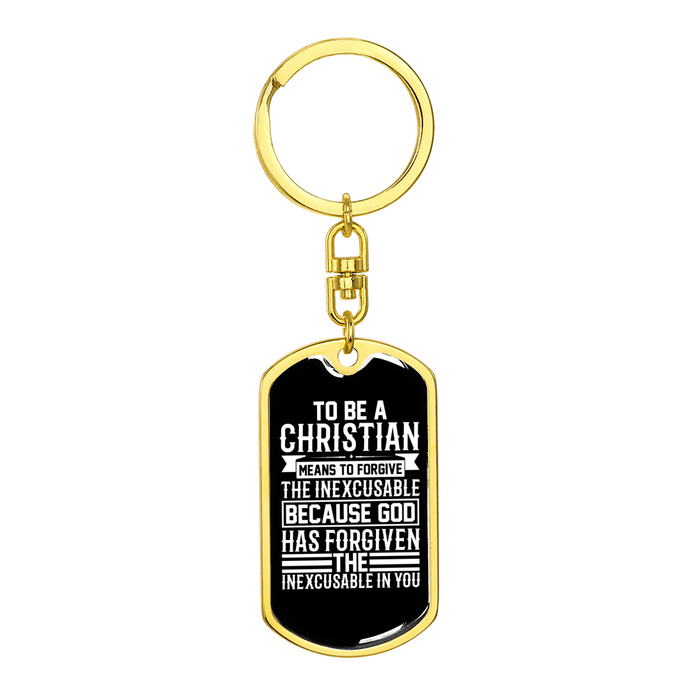 Christian Means To Forgive Stainless Steel or 18k Gold Premium Swivel Dog Tag Keychain