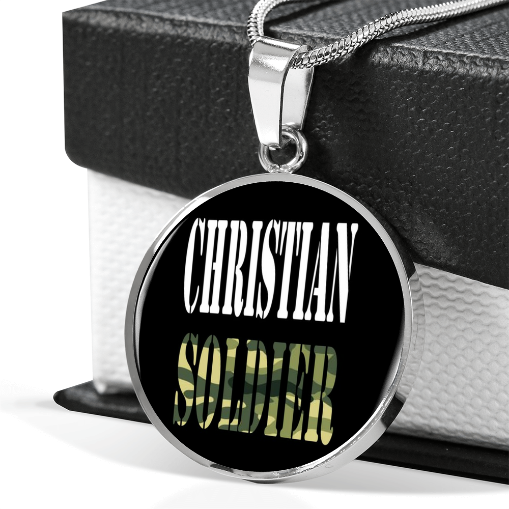 Christian Soldier Necklace Circle Pendant Stainless Steel or 18k Gold 18-22-Express Your Love Gifts