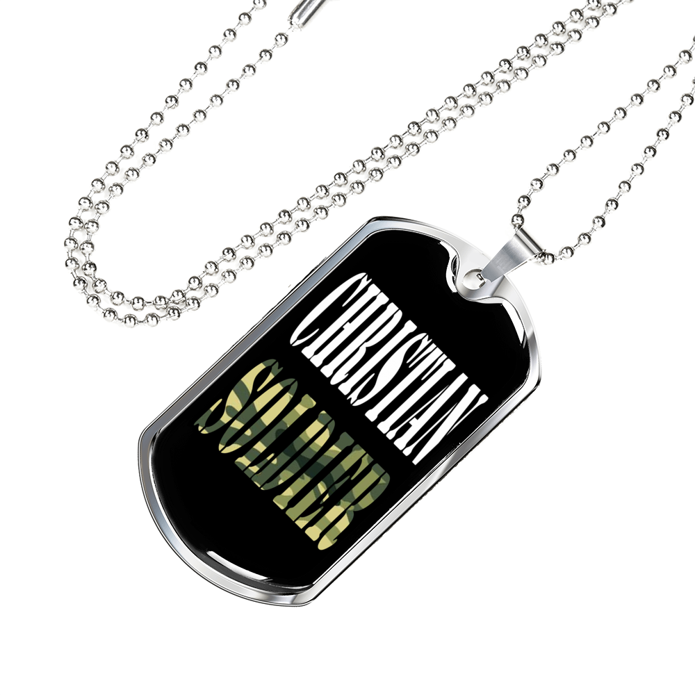 Christian Soldier Necklace Stainless Steel or 18k Gold Dog Tag 24" Chain-Express Your Love Gifts