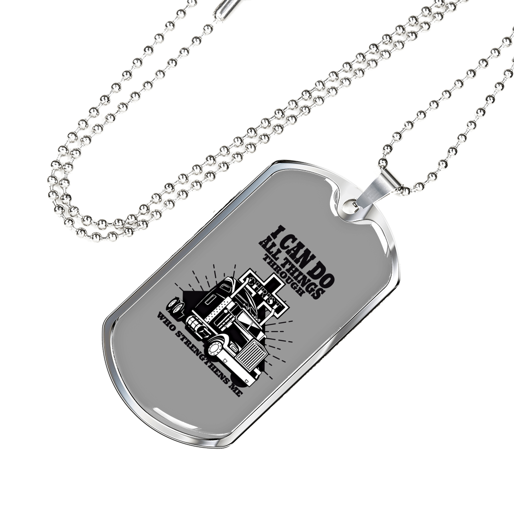 Christian Trucker Dog Tag Stainless Steel or 18k Gold 24" Chain-Express Your Love Gifts