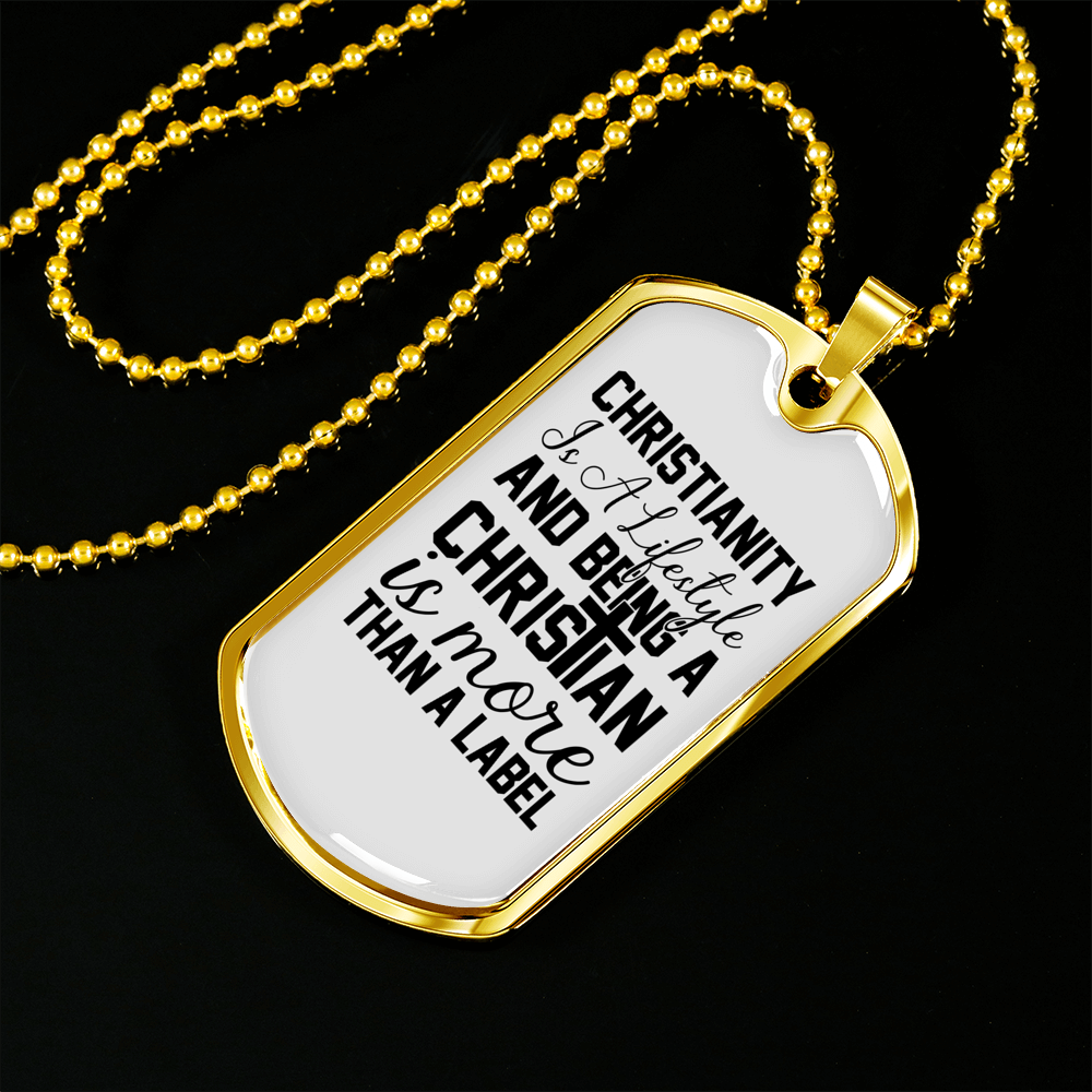 Christianity A Lifestyle Necklace Stainless Steel or 18k Gold Dog Tag 24" Chain-Express Your Love Gifts