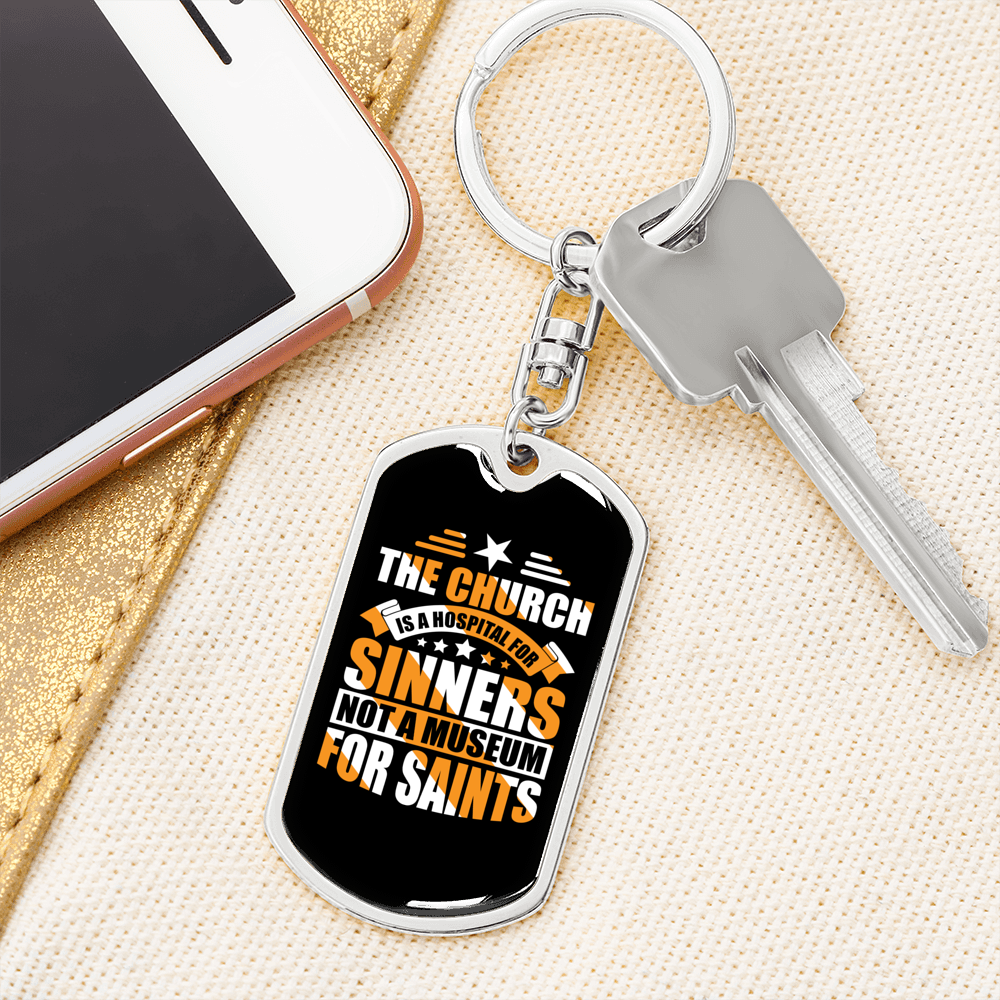Church Is A Hospital Keychain Stainless Steel or 18k Gold Dog Tag Keyring-Express Your Love Gifts