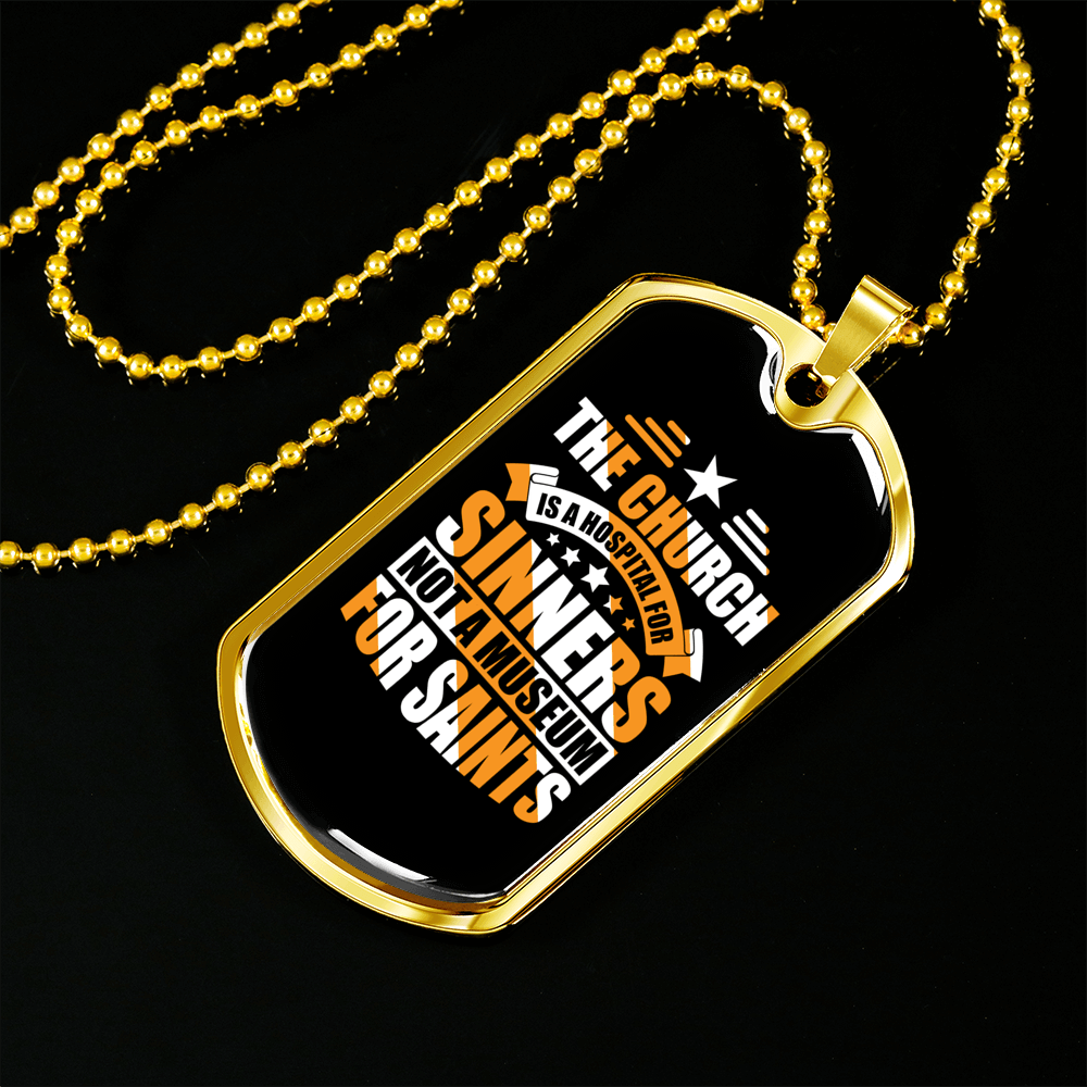 Church is a Hospital Mark 2:17 Necklace Stainless Steel or 18k Gold Dog Tag 24" Chain-Express Your Love Gifts