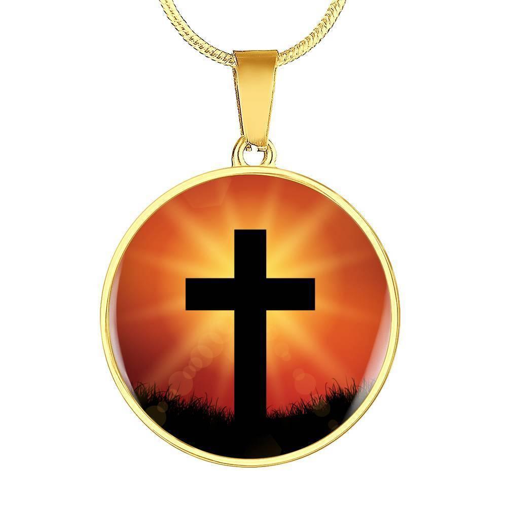 Cross Circle Necklace Stainless Steel or 18k Gold 18-22"