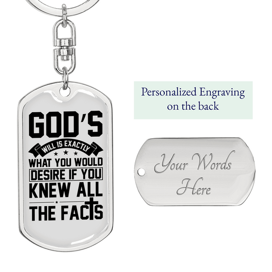 Desire God'S Will Keychain Stainless Steel or 18k Gold Dog Tag Keyring-Express Your Love Gifts